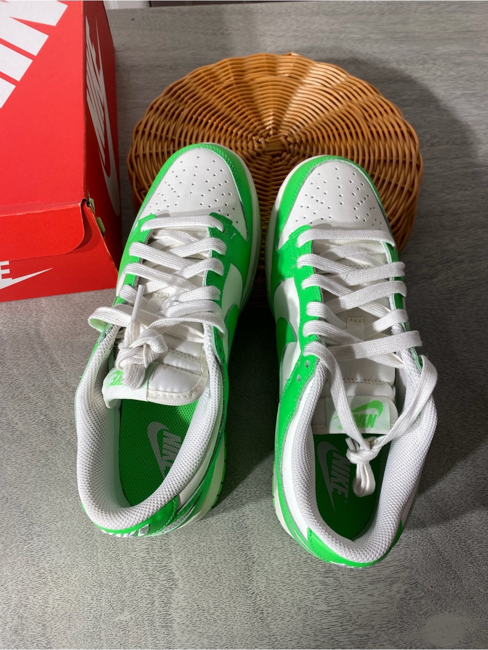 Nike White and Neon Green Low-Top Sneakers